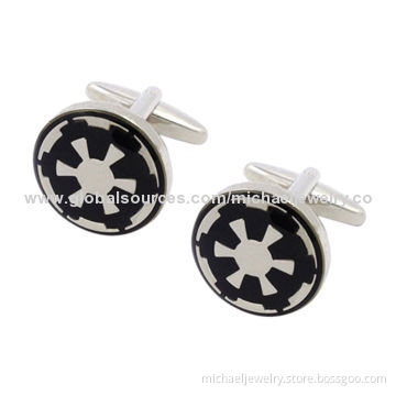 Brass Cufflinks with Black & Transparent Epoxy and Plating White Steel(Nickel-Free)
